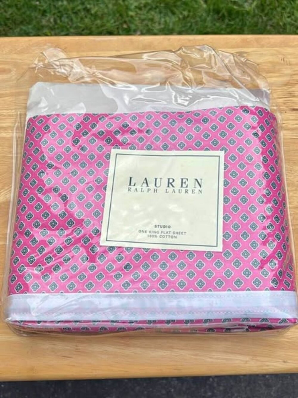 Lauren Ralph Lauren Studio Pink Base with Green Pattern King Flat Sheet ONLY